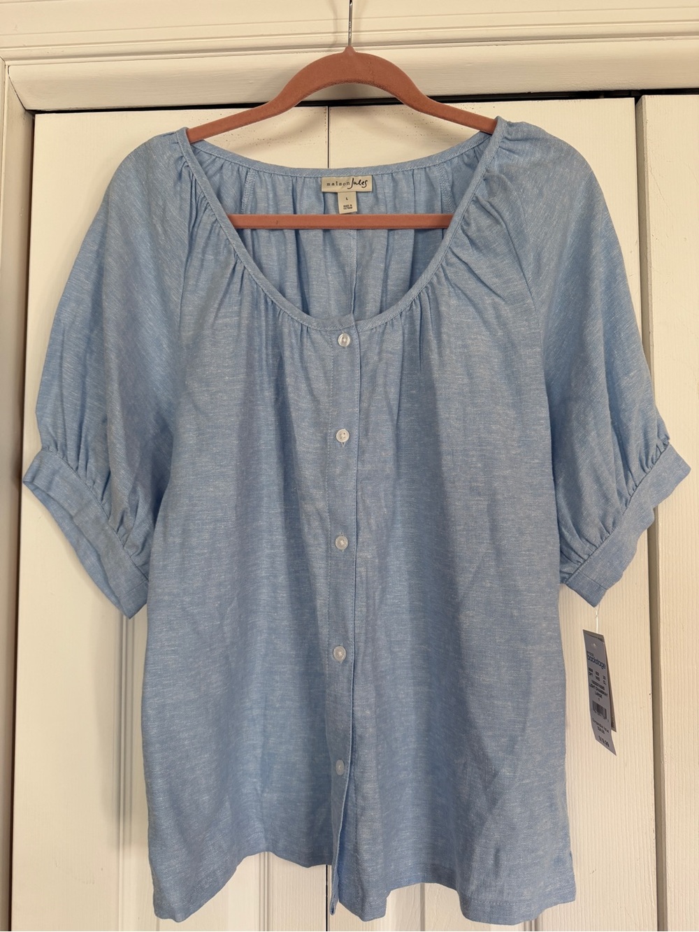 Maison Jules Light Blue Button-Front Blouse